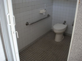 入口のカーテン扉から洋式トイレを撮影した画像　クリック・Enterで拡大