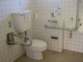 身障者用トイレ内　便器と手すりの画像　クリック・Enterで拡大